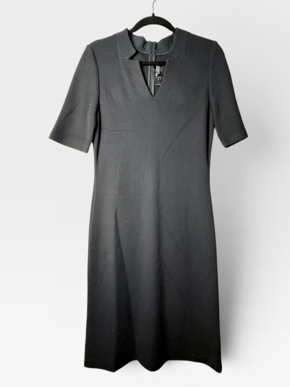St. John Caviar Size 10 Milano Knit Dress Black Midi Short Sleeve (G)